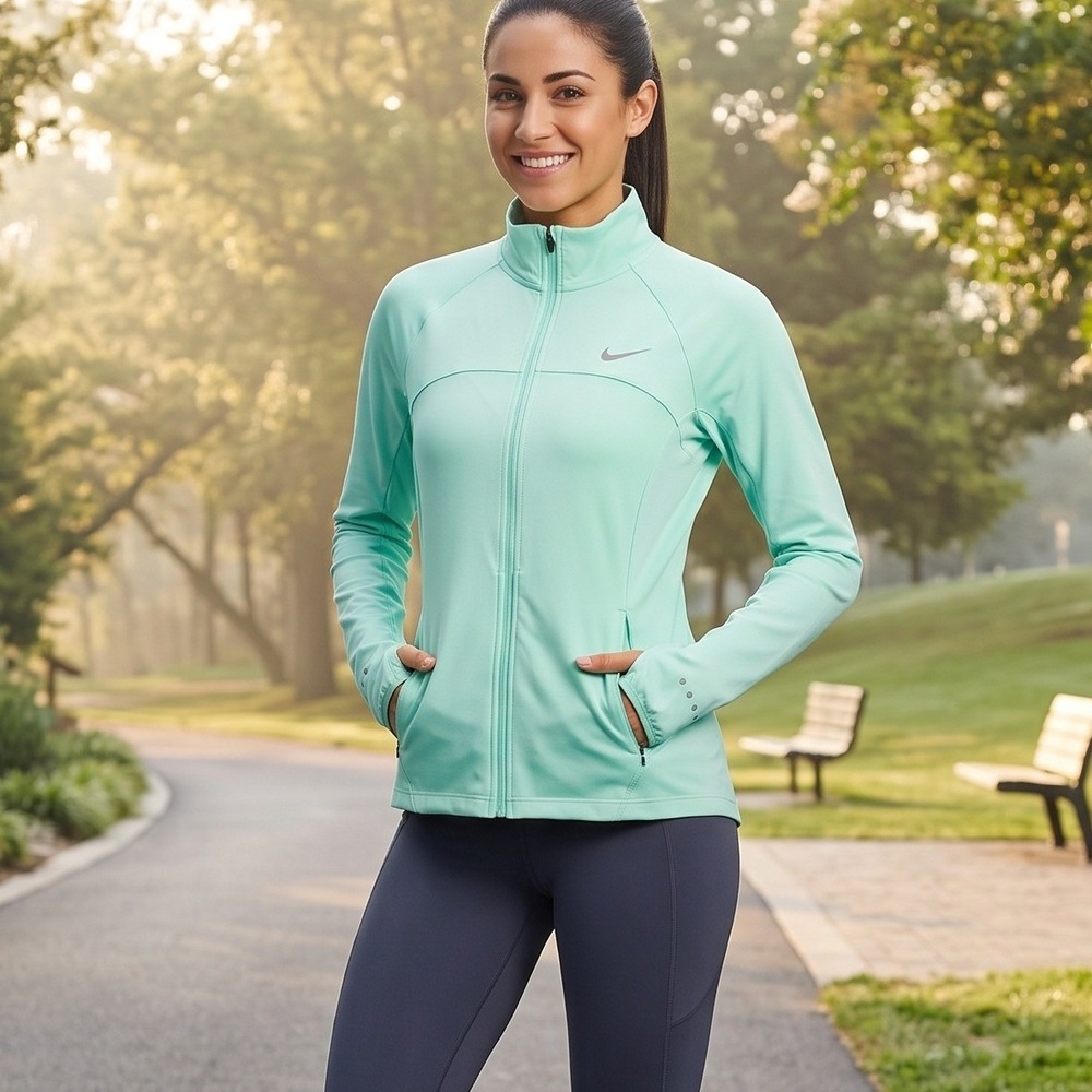 Nike Shield Running Jacket Womens XS Pastel Mint Full Zip Thumbhole Fitness Gym